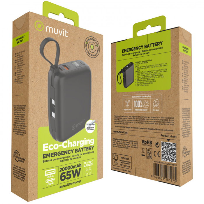 Muvit Powerbank 20000mAh MCCHP0015 65W Negra